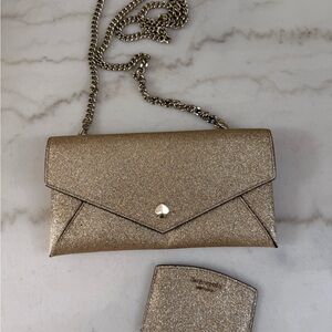 kate spade Gold Glitter Envelope Crossbody with Chain Strap